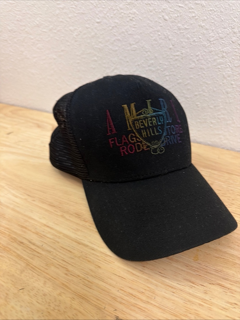 AMIRI Black men’s Trucker Cap with Multicolor Embroidery